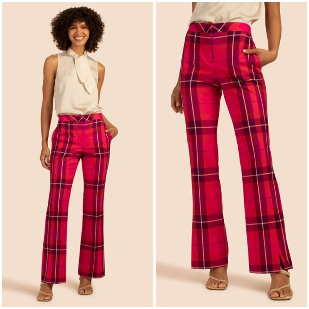 💕TRINA TURK💕 Starburst Pant ~ Planetary Plaid Aurora Pink Multi 10 NWT